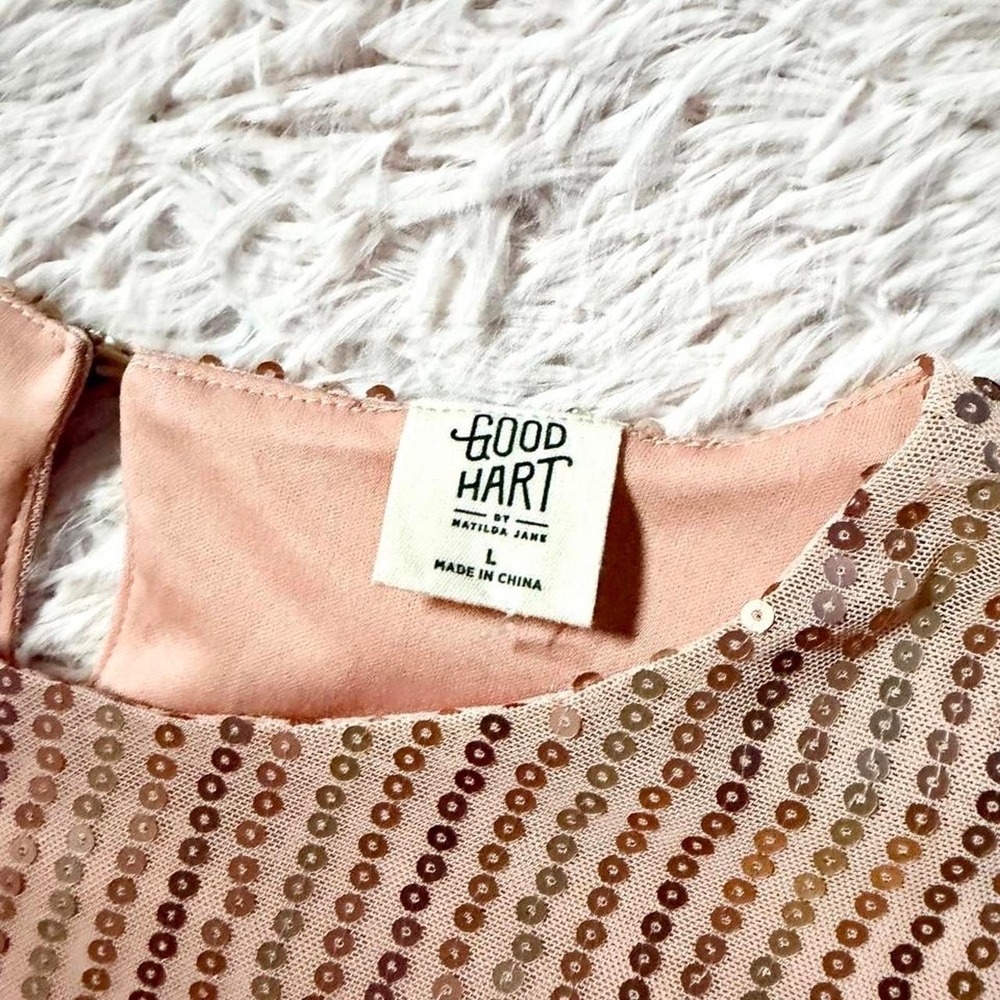 Flowy Sequin Rose Gold Glam Whimsical Dopamine Fairy Boxy Oversized Tee Womens L - Picture 6 of 7